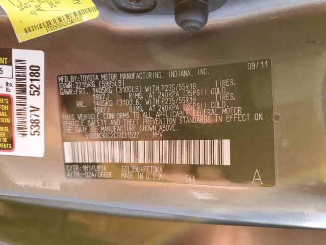 Photo 12 VIN: 5TDDK3DC2CS031527 - TOYOTA SIENNA XLE 