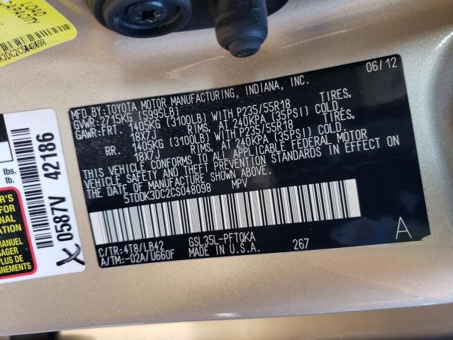 Photo 13 VIN: 5TDDK3DC2CS048098 - TOYOTA SIENNA XLE 