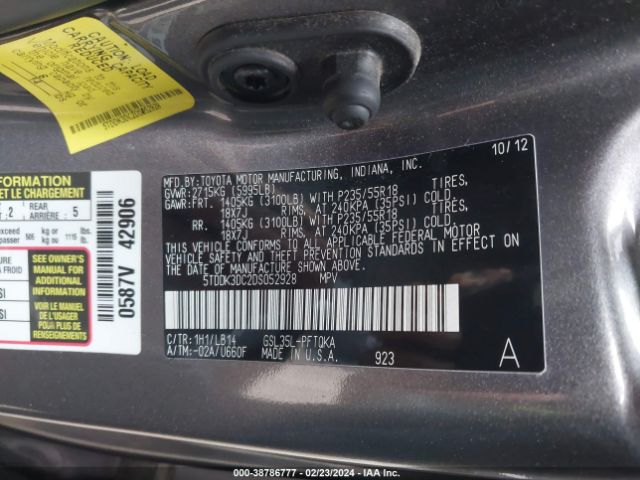 Photo 8 VIN: 5TDDK3DC2DS052928 - TOYOTA SIENNA 