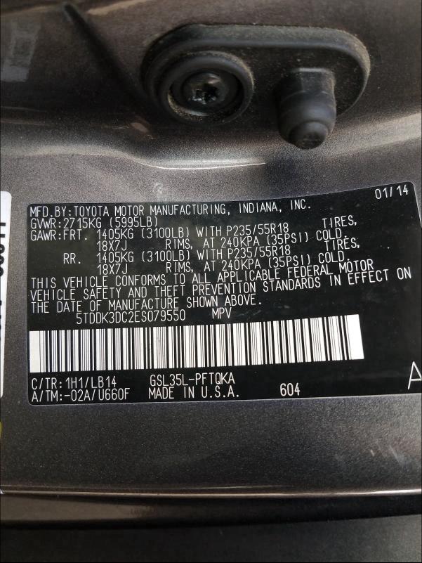 Photo 9 VIN: 5TDDK3DC2ES079550 - TOYOTA SIENNA XLE 