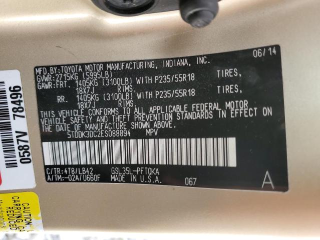 Photo 12 VIN: 5TDDK3DC2ES088894 - TOYOTA SIENNA XLE 