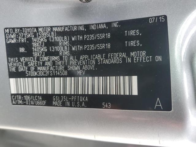 Photo 12 VIN: 5TDDK3DC2FS114508 - TOYOTA SIENNA XLE 