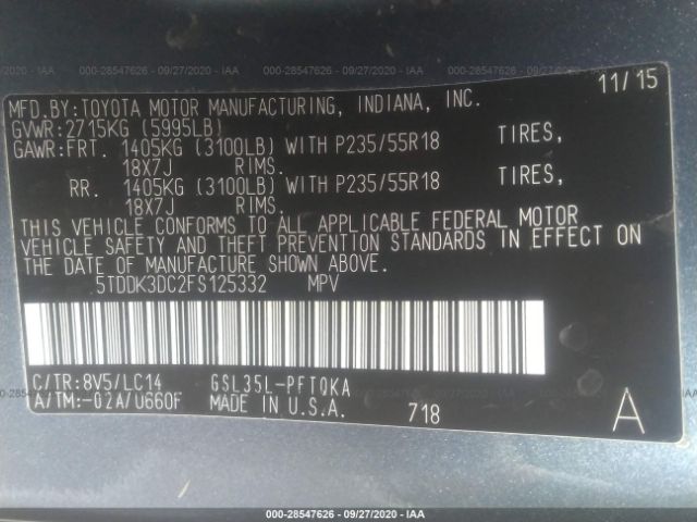 Photo 8 VIN: 5TDDK3DC2FS125332 - TOYOTA SIENNA 