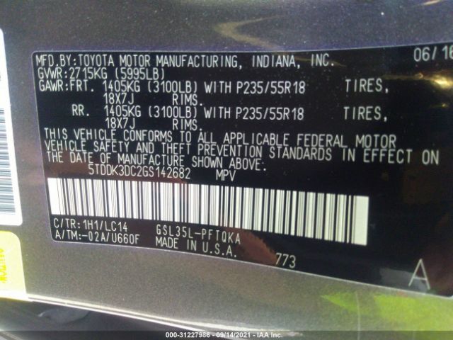 Photo 8 VIN: 5TDDK3DC2GS142682 - TOYOTA SIENNA 