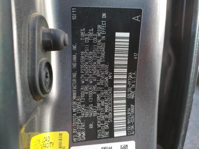 Photo 9 VIN: 5TDDK3DC3CS032492 - TOYOTA SIENNA XLE 