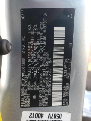 Photo 12 VIN: 5TDDK3DC3CS041368 - TOYOTA SIENNA XLE 