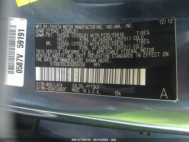 Photo 8 VIN: 5TDDK3DC3DS055708 - TOYOTA SIENNA 