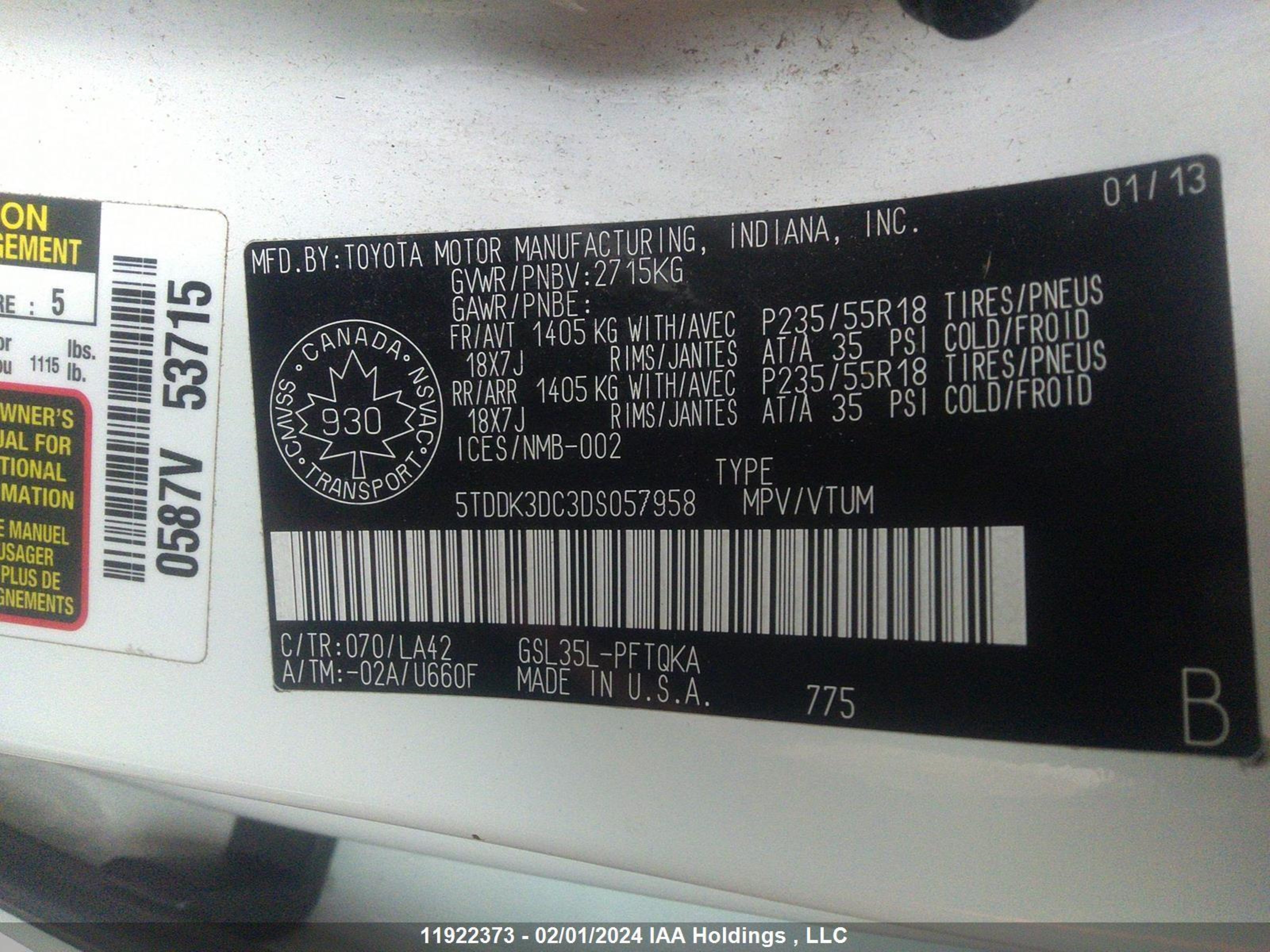 Photo 8 VIN: 5TDDK3DC3DS057958 - TOYOTA SIENNA 