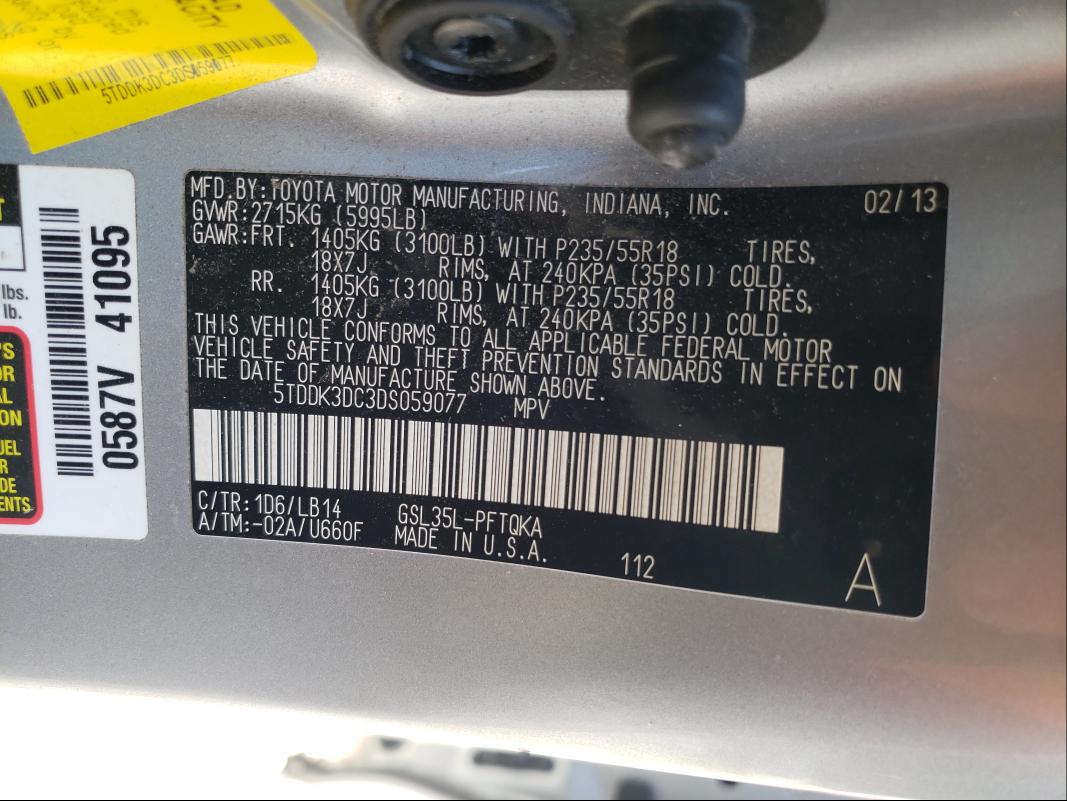 Photo 9 VIN: 5TDDK3DC3DS059077 - TOYOTA SIENNA 