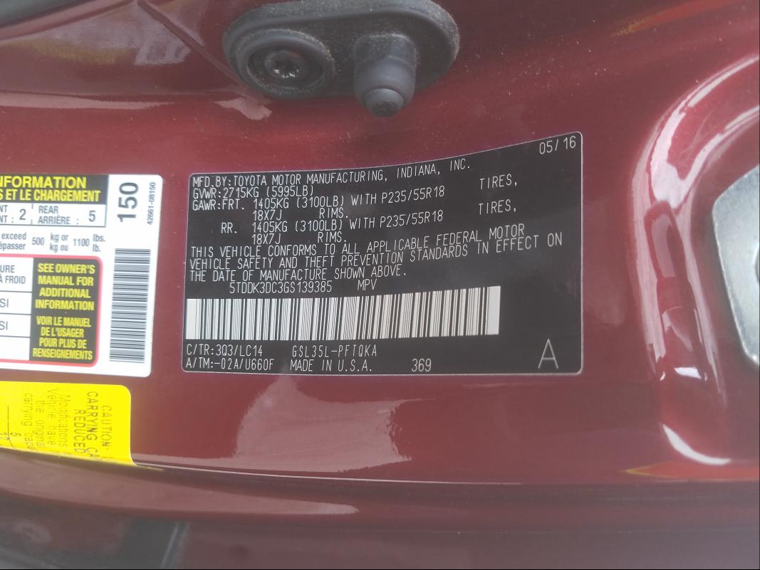 Photo 9 VIN: 5TDDK3DC3GS139385 - TOYOTA SIENNA XLE 