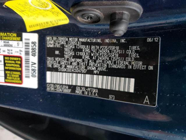 Photo 12 VIN: 5TDDK3DC4CS047907 - TOYOTA SIENNA XLE 