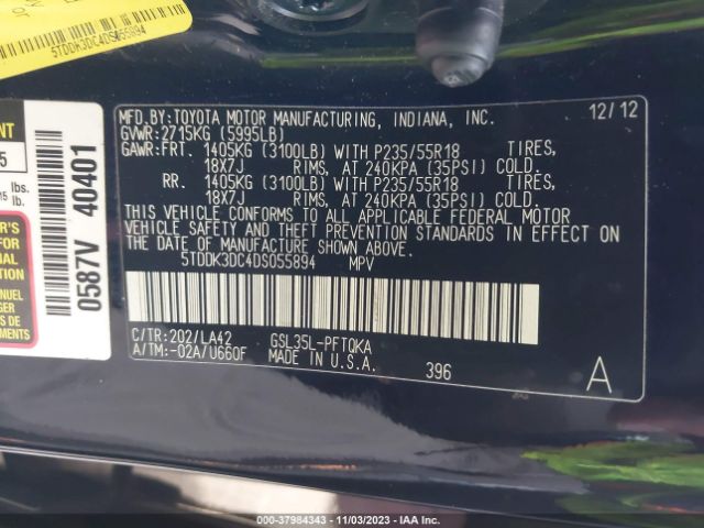 Photo 8 VIN: 5TDDK3DC4DS055894 - TOYOTA SIENNA 