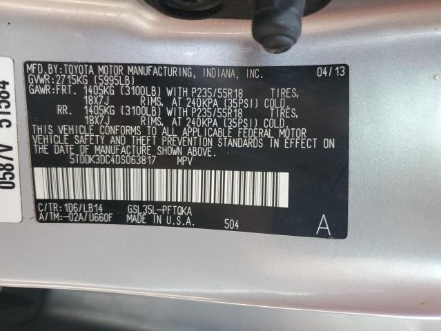 Photo 12 VIN: 5TDDK3DC4DS063817 - TOYOTA SIENNA XLE 