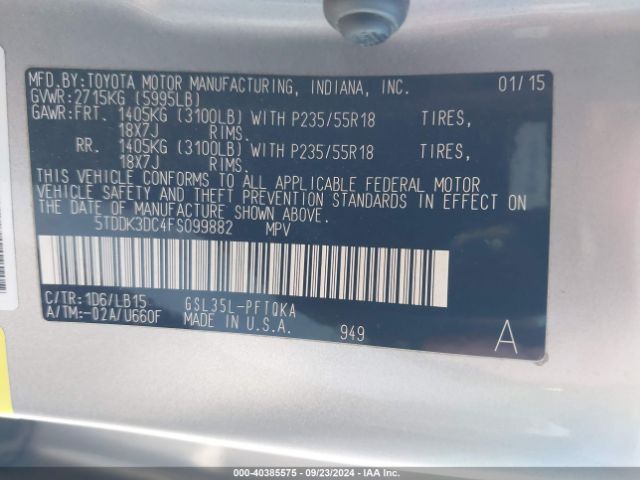 Photo 8 VIN: 5TDDK3DC4FS099882 - TOYOTA SIENNA 