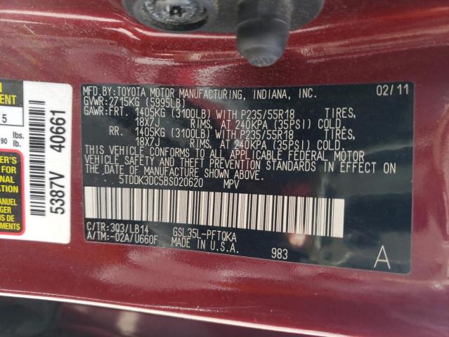 Photo 12 VIN: 5TDDK3DC5BS020620 - TOYOTA SIENNA XLE 