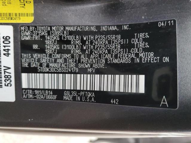 Photo 13 VIN: 5TDDK3DC5BS024179 - TOYOTA SIENNA XLE 