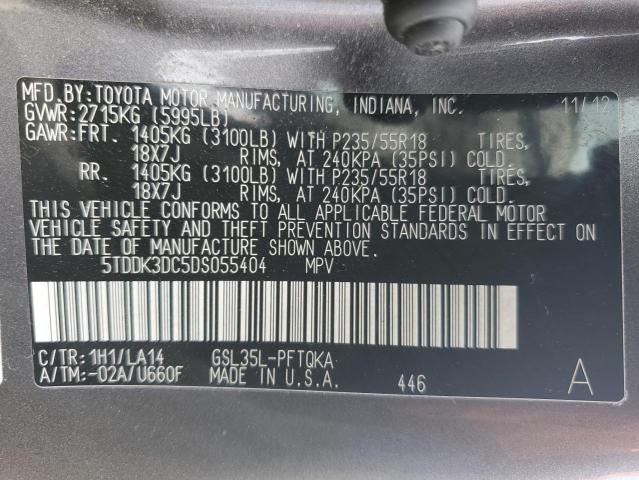 Photo 12 VIN: 5TDDK3DC5DS055404 - TOYOTA SIENNA XLE 