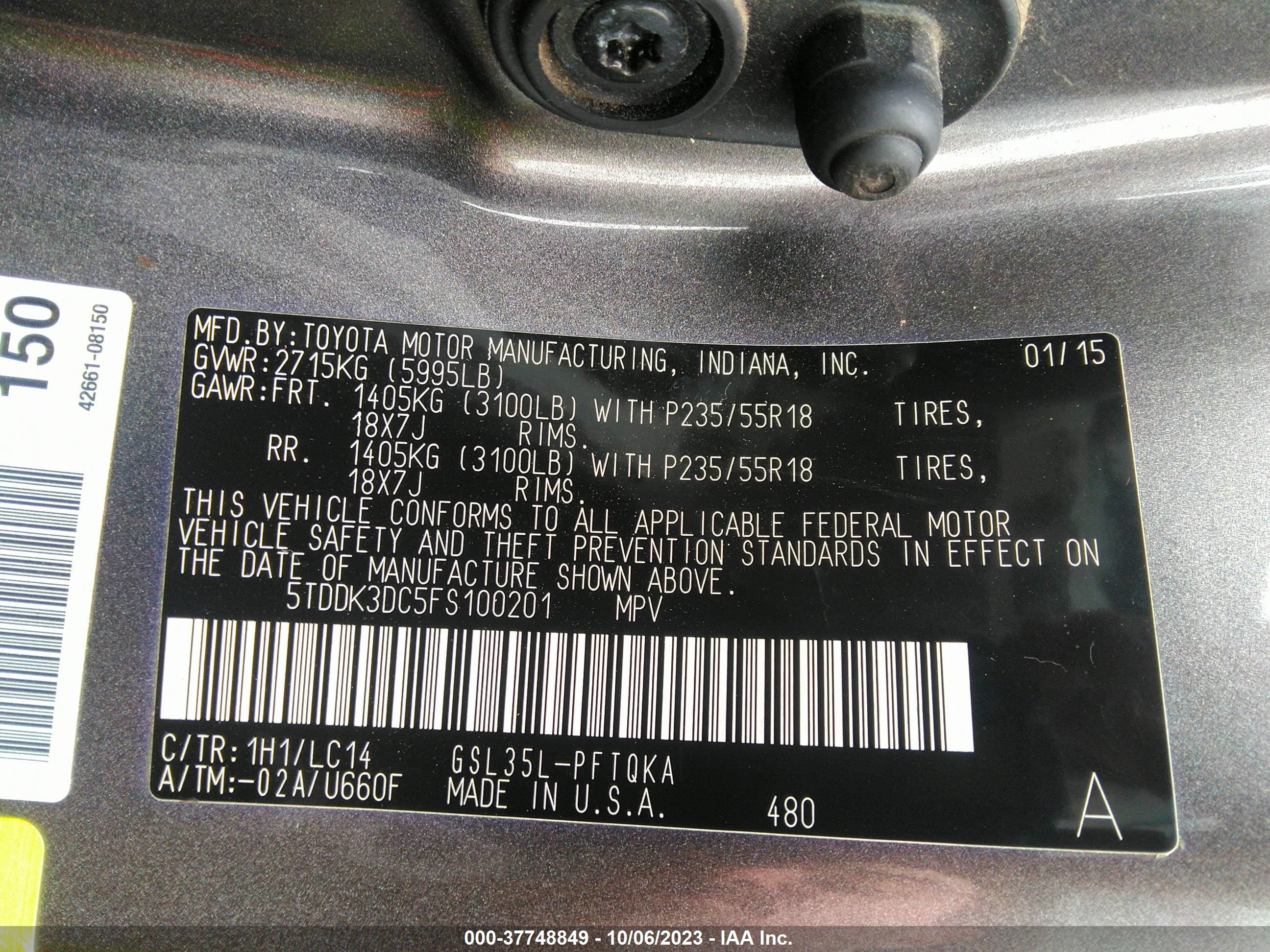 Photo 8 VIN: 5TDDK3DC5FS100201 - TOYOTA SIENNA 