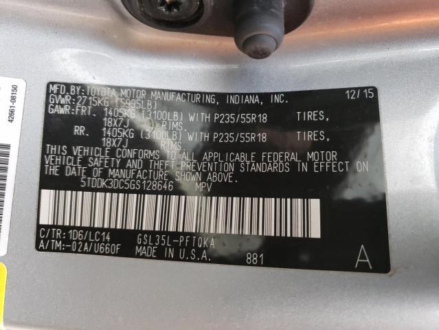 Photo 12 VIN: 5TDDK3DC5GS128646 - TOYOTA SIENNA XLE 