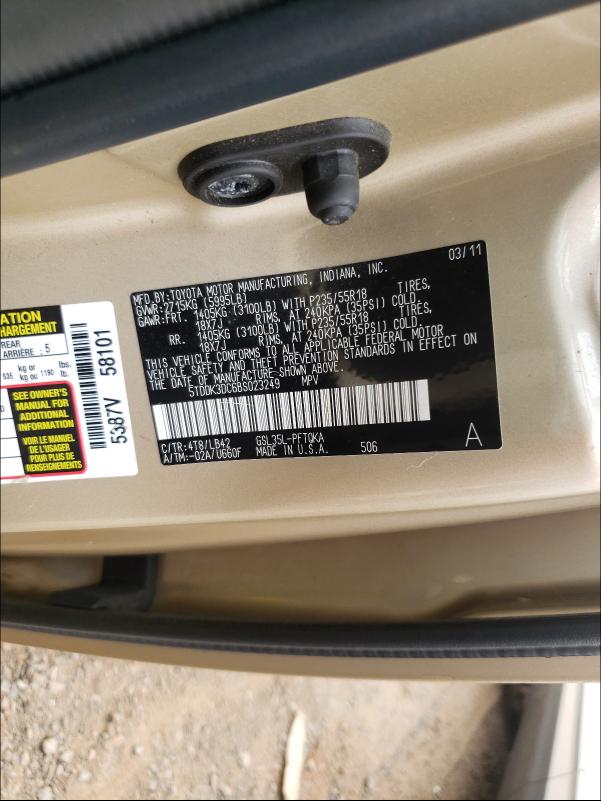 Photo 9 VIN: 5TDDK3DC6BS023249 - TOYOTA SIENNA XLE 