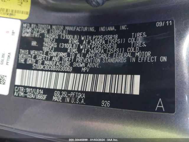 Photo 8 VIN: 5TDDK3DC6BS030069 - TOYOTA SIENNA 