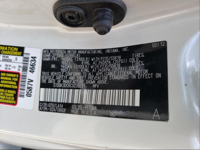 Photo 9 VIN: 5TDDK3DC6CS039291 - TOYOTA SIENNA XLE 