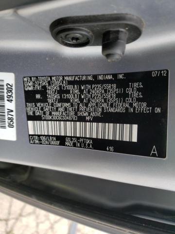 Photo 9 VIN: 5TDDK3DC6CS048783 - TOYOTA SIENNA XLE 