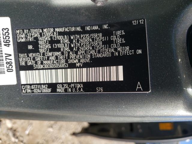 Photo 9 VIN: 5TDDK3DC6DS056853 - TOYOTA SIENNA XLE 