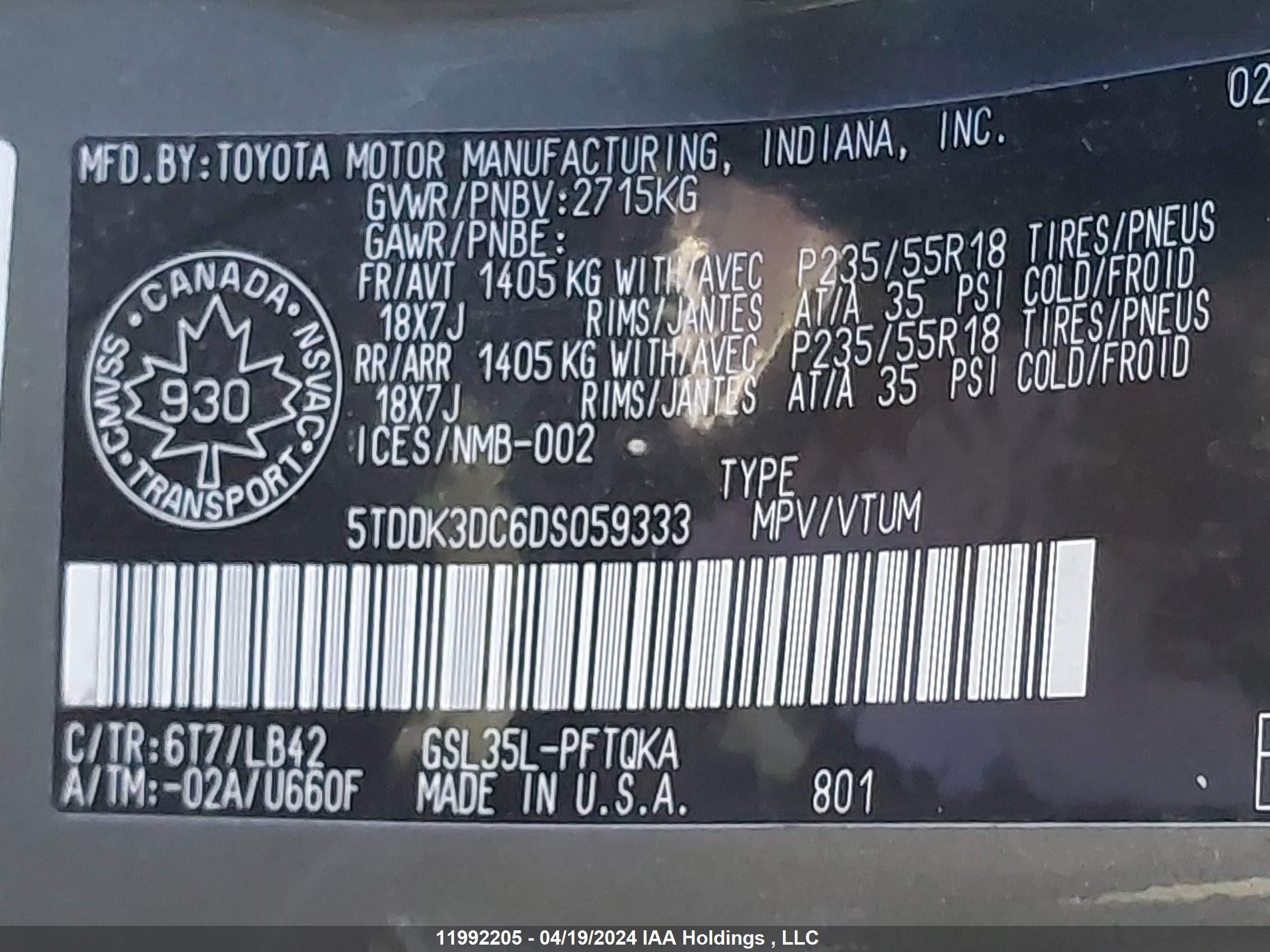 Photo 8 VIN: 5TDDK3DC6DS059333 - TOYOTA SIENNA 