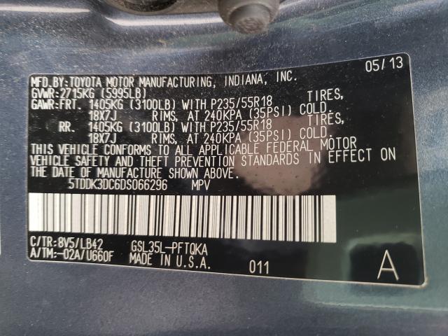 Photo 9 VIN: 5TDDK3DC6DS066296 - TOYOTA SIENNA XLE 