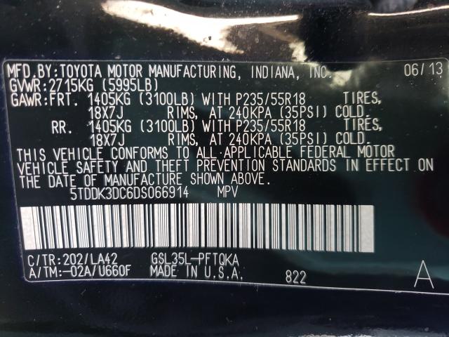 Photo 9 VIN: 5TDDK3DC6DS066914 - TOYOTA SIENNA XLE 