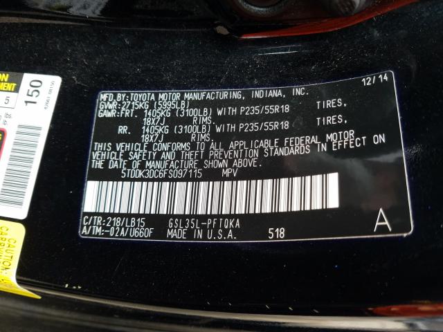 Photo 9 VIN: 5TDDK3DC6FS097115 - TOYOTA SIENNA XLE 