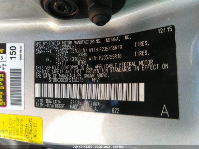 Photo 8 VIN: 5TDDK3DC6FS128315 - TOYOTA SIENNA 