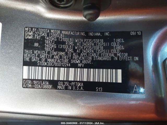 Photo 8 VIN: 5TDDK3DC7BS012244 - TOYOTA SIENNA 