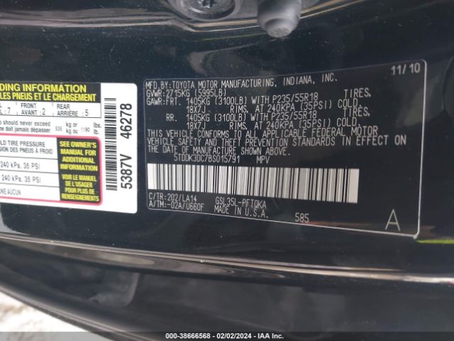 Photo 8 VIN: 5TDDK3DC7BS015791 - TOYOTA SIENNA 