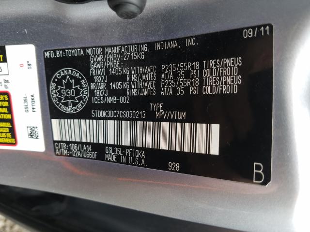 Photo 9 VIN: 5TDDK3DC7CS030213 - TOYOTA SIENNA XLE 