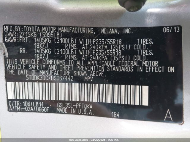 Photo 8 VIN: 5TDDK3DC7DS067442 - TOYOTA SIENNA 