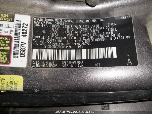 Photo 8 VIN: 5TDDK3DC7DS068476 - TOYOTA SIENNA 