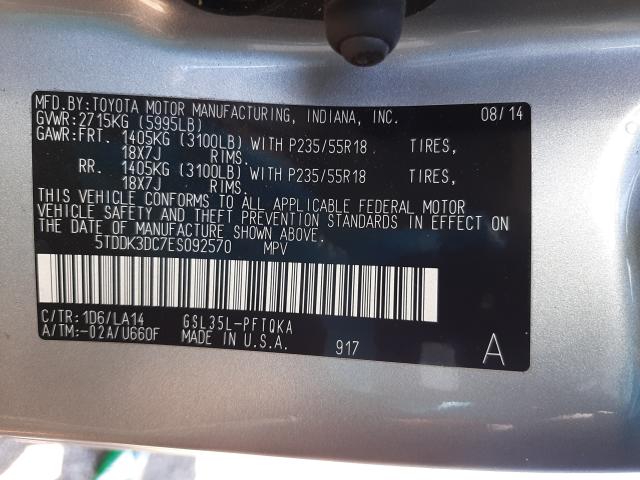 Photo 9 VIN: 5TDDK3DC7ES092570 - TOYOTA SIENNA XLE 