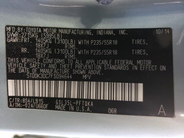 Photo 9 VIN: 5TDDK3DC7FS094644 - TOYOTA SIENNA XLE 