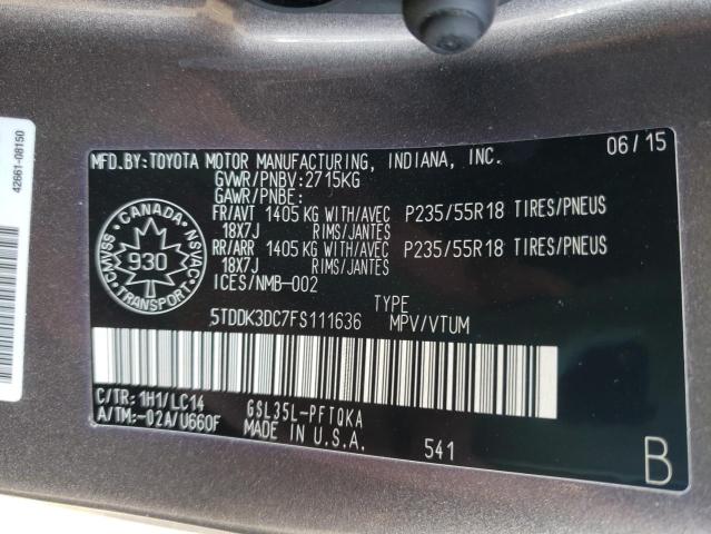 Photo 9 VIN: 5TDDK3DC7FS111636 - TOYOTA SIENNA XLE 