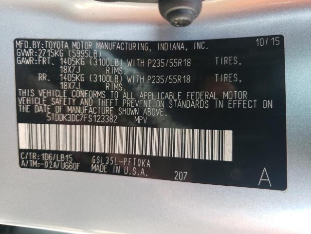 Photo 9 VIN: 5TDDK3DC7FS123382 - TOYOTA SIENNA XLE 