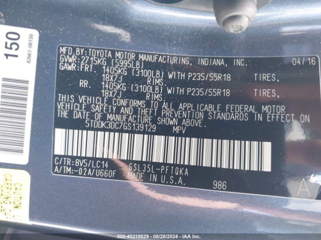 Photo 8 VIN: 5TDDK3DC7GS139129 - TOYOTA SIENNA 