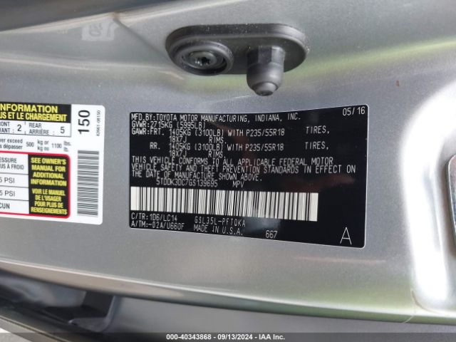 Photo 8 VIN: 5TDDK3DC7GS139695 - TOYOTA SIENNA 