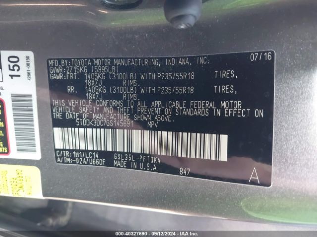 Photo 8 VIN: 5TDDK3DC7GS145691 - TOYOTA SIENNA 