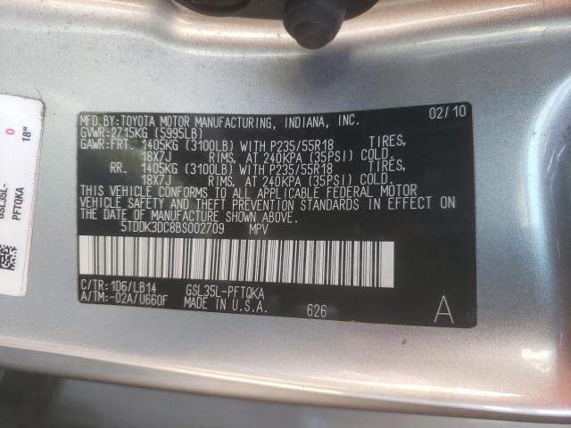 Photo 9 VIN: 5TDDK3DC8BS002709 - TOYOTA SIENNA XLE 