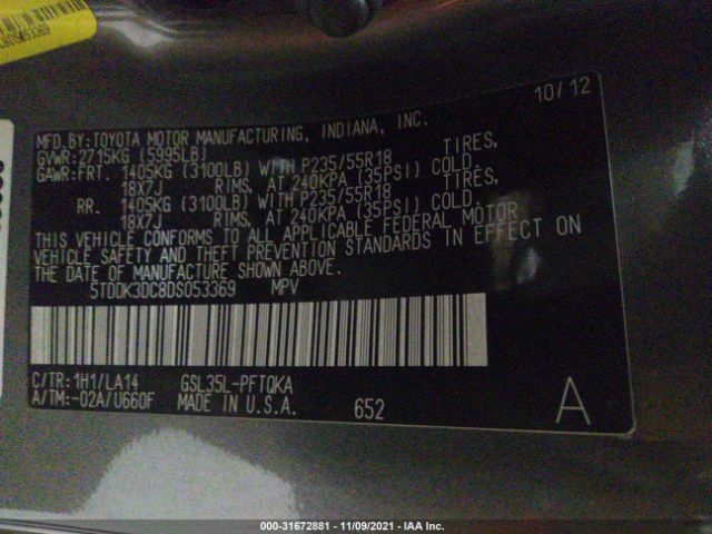 Photo 8 VIN: 5TDDK3DC8DS053369 - TOYOTA SIENNA 