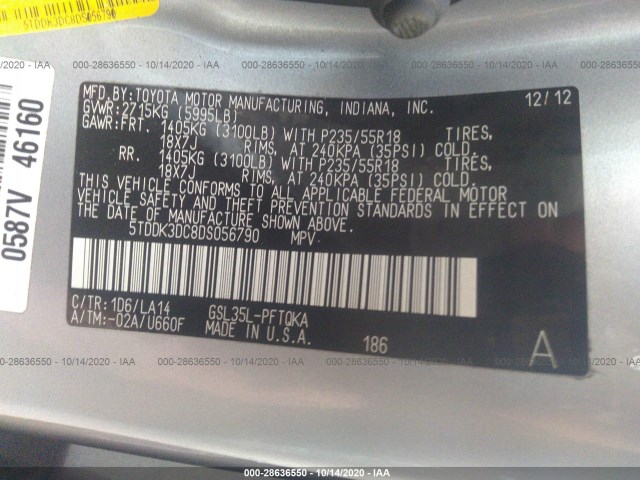 Photo 8 VIN: 5TDDK3DC8DS056790 - TOYOTA SIENNA 