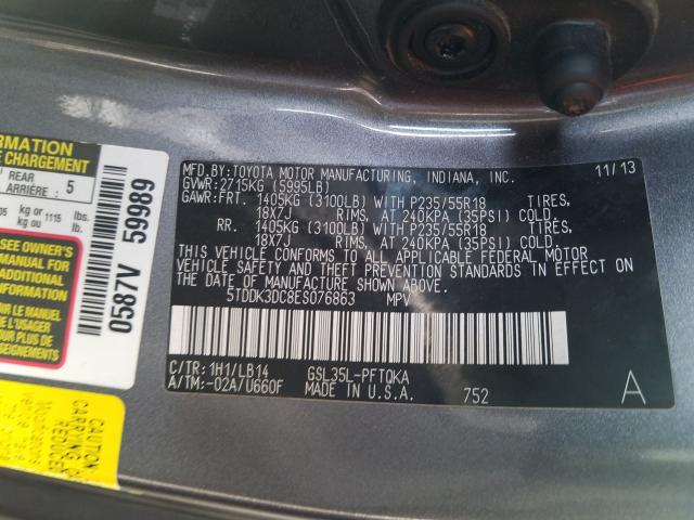 Photo 9 VIN: 5TDDK3DC8ES076863 - TOYOTA SIENNA XLE 