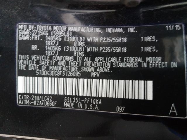 Photo 9 VIN: 5TDDK3DC8FS126095 - TOYOTA SIENNA XLE 